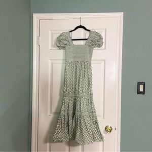 OPT Square Neck Smocked Maxi Dress Size M in Green Gingham